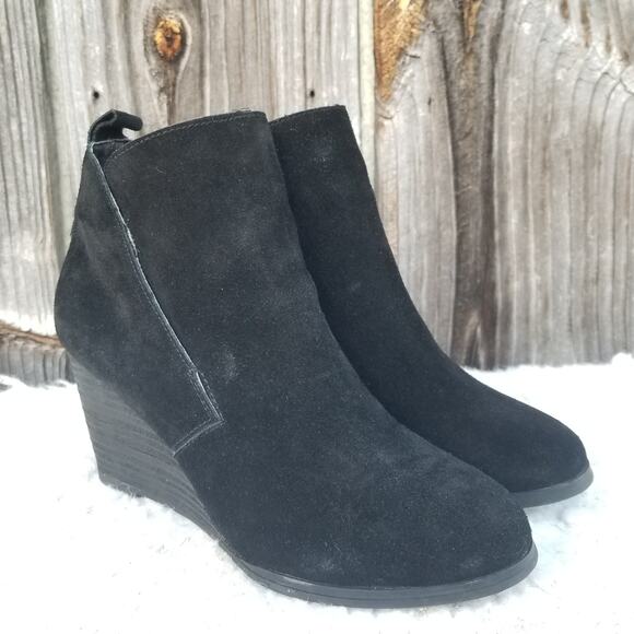 Black Wedge Bootie Size 8.5 Sole Society Brigitte Suede Leather Ankle Boots - Picture 1 of 13